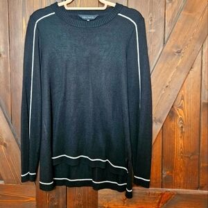 Ming Wang Knit Long Sleeve Black and White Trim Knit Sweater Medium